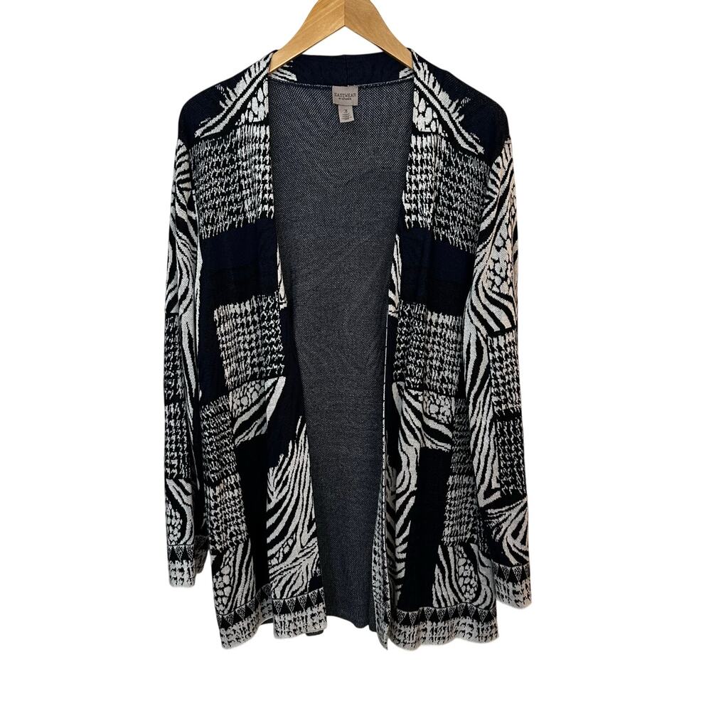 Easywear by Chico's Size 3 Open Front Cardigan XL Womens Soft Knit Blue White